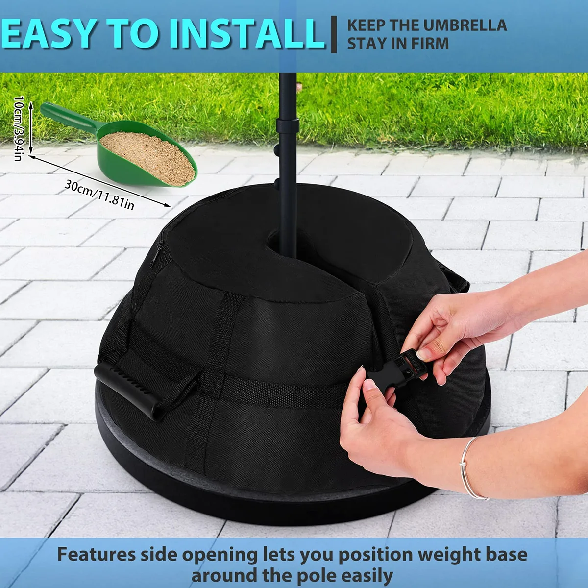 

Umbrella Base Weight Bag 600D Heavy Duty Sand Bags Weatherproof Parasol Umbrella Stand Base with Shovel for Outdoor Courtyard