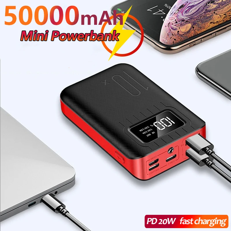 

50000mAh Large Capacity Pocket Mini Power Bank External Charger with Digital Display 2USB for IPhone Samsung Xiaomi