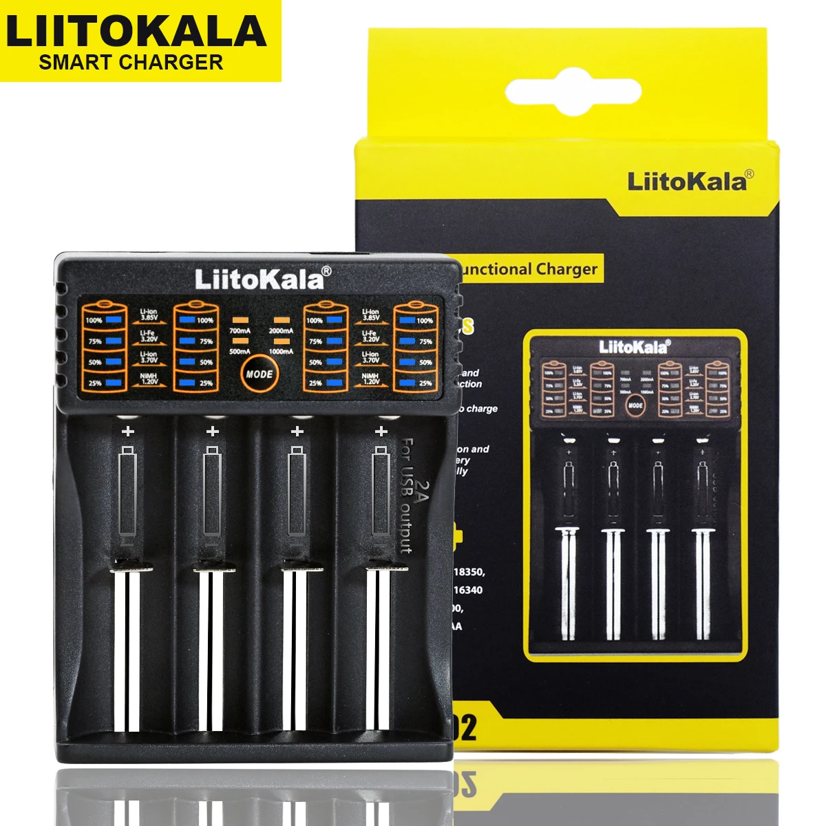 

Liitokala Lii-402 Lii-202 100 18650 Charger 1.2V 3.7V 3.2V 3.85V AA / AAA 26650 16340 NiMH Lithium Battery Charger+5V 2A Plug