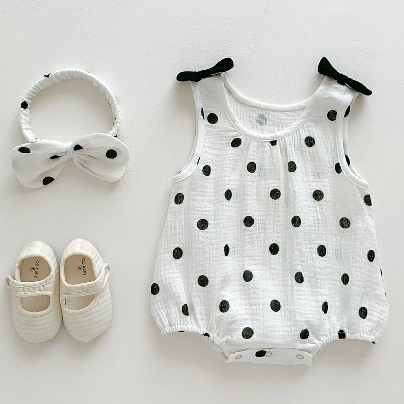 

Summer Cute Toddler Baby Girls Romper Sleeveless Wave Point Jumpsuit Newborn Kids Baby Girls Rompers 0-3Yrs