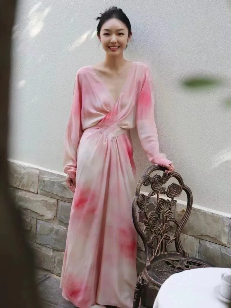 

2023 spring and summer women's clothing fashion new Printed Light Backless Waist Trimming Dress 0511