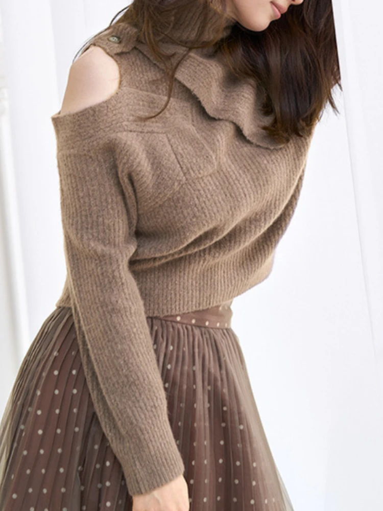 Японский модный свитер асимметричного покроя с воротником хомут Y2k топ пикантные