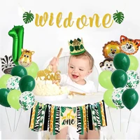 wild one baby 1st birthday animals balloons jungle safari theme party supplies highchair banner crown cake topper baby shower