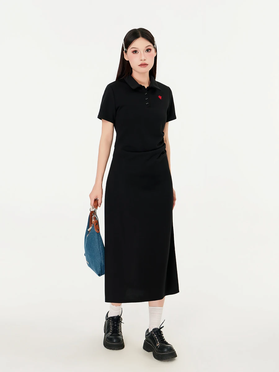 Платье-поло женское большие размеры для полных девушек летнее черное со