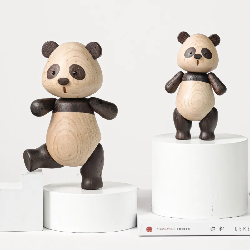 

Luxury Wooden Panda Figurines Quality Original Animal Miniature Wood Sculpture Decorative Living Room Ornament Birthday Gift New