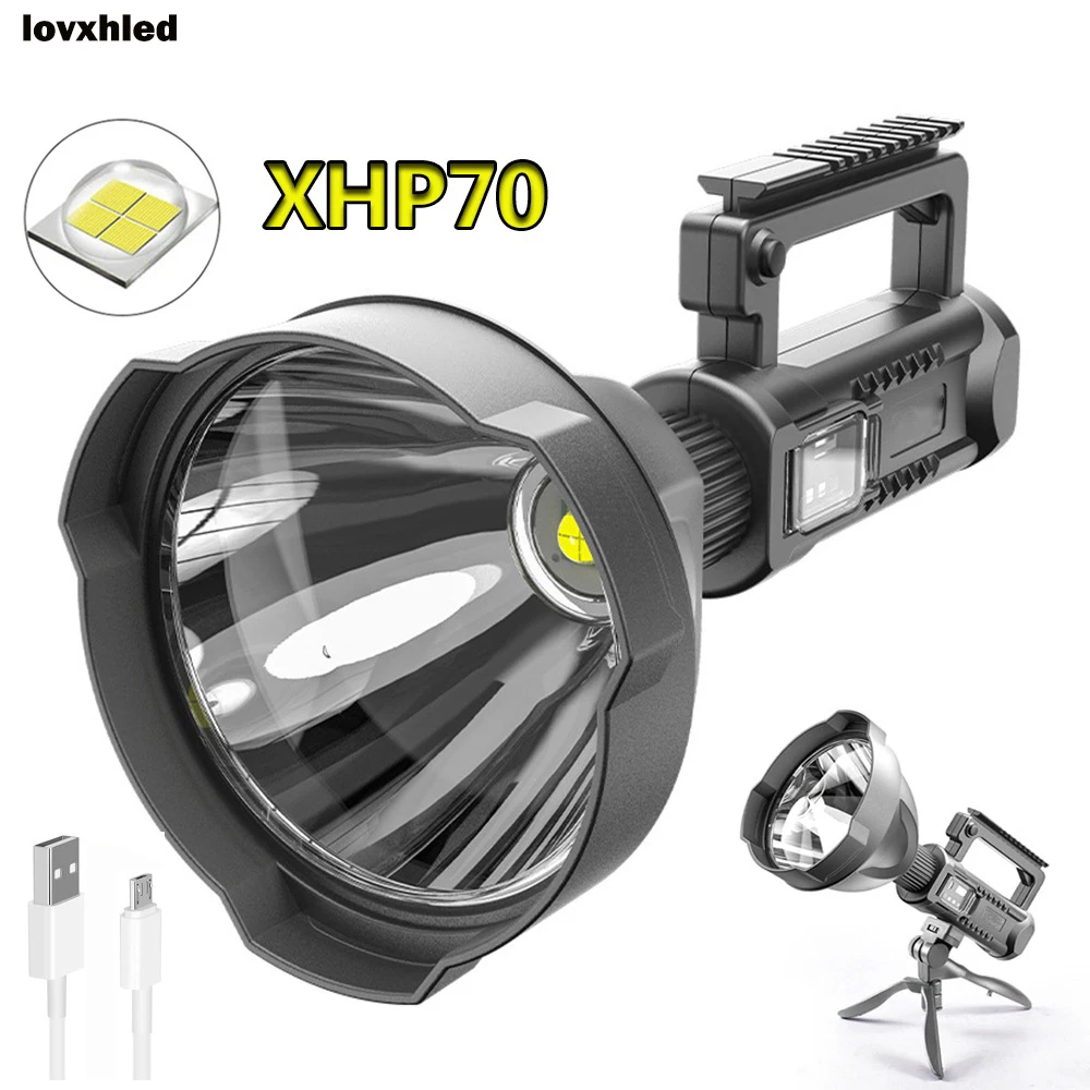 High Power LED Flashlight Powerful XHP70 Torch Waterproof Fishing Lantern USB Rechargeable Spotlight Fishing light Working light