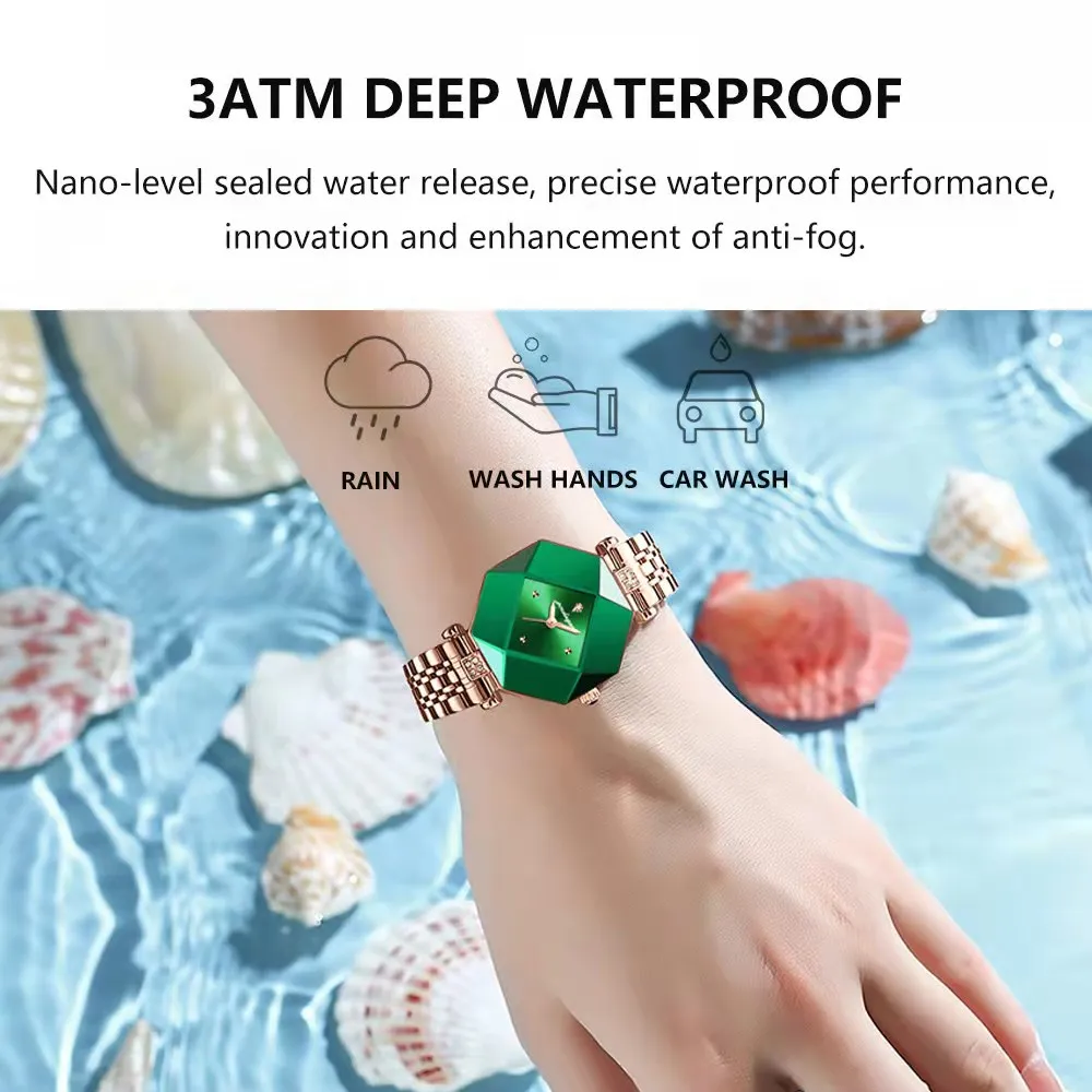 POEDAGAR High Quality Luxury Women's Watch Diamond Quartz Waterproof Ladies Green Leather Watches Fashion Exquisite DropShipping enlarge