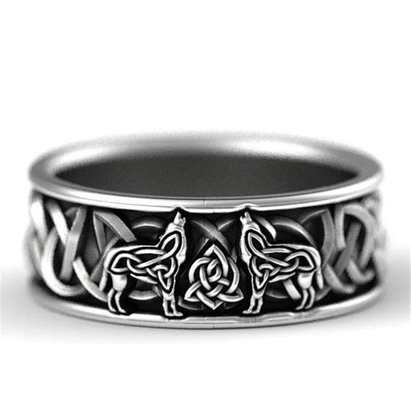 

Vintage Rings Viking Nordic Mythology Giant Wolf Men Ring Defense Totem Wolf Fashion Hip Hop Rock Unisex Finger Ring Punk Gift