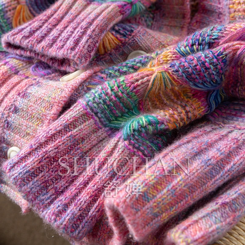 Необычная пряжа100 кашемировый свитер с v-образным вырезом куртка-кардиган