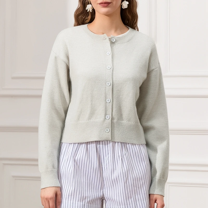 Женский укороченный кардиган Y2k вязаный свитер пальто на пуговицах спереди милый