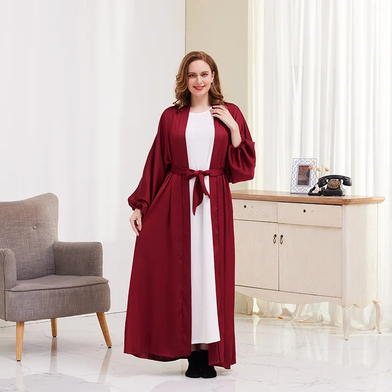 Muslim Abaya Dress Solid Color Fashion Bubble Sleeve Robe Femme Musulman Loose and Elegant Women's Dress for Europe France
