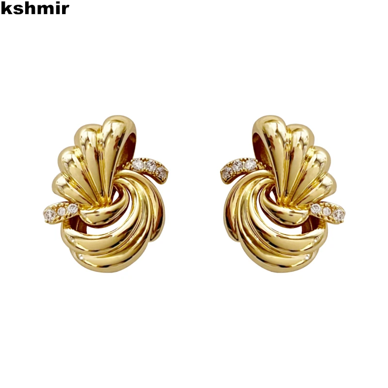 

kshmir 2022 New vintage simple metal copper zircon earrings high sense earrings jewelry accessories gift