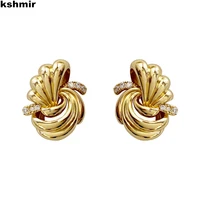 kshmir 2022 new vintage simple metal copper zircon earrings high sense earrings jewelry accessories gift