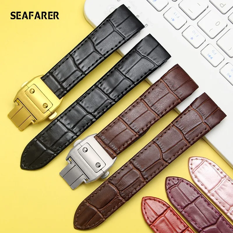 

Genuine Leather Watch Strap for Cartier Sandoz Santos100 Waterproof Sweat-Proof Soft Women's Watchband Accessories 20mm 23mm