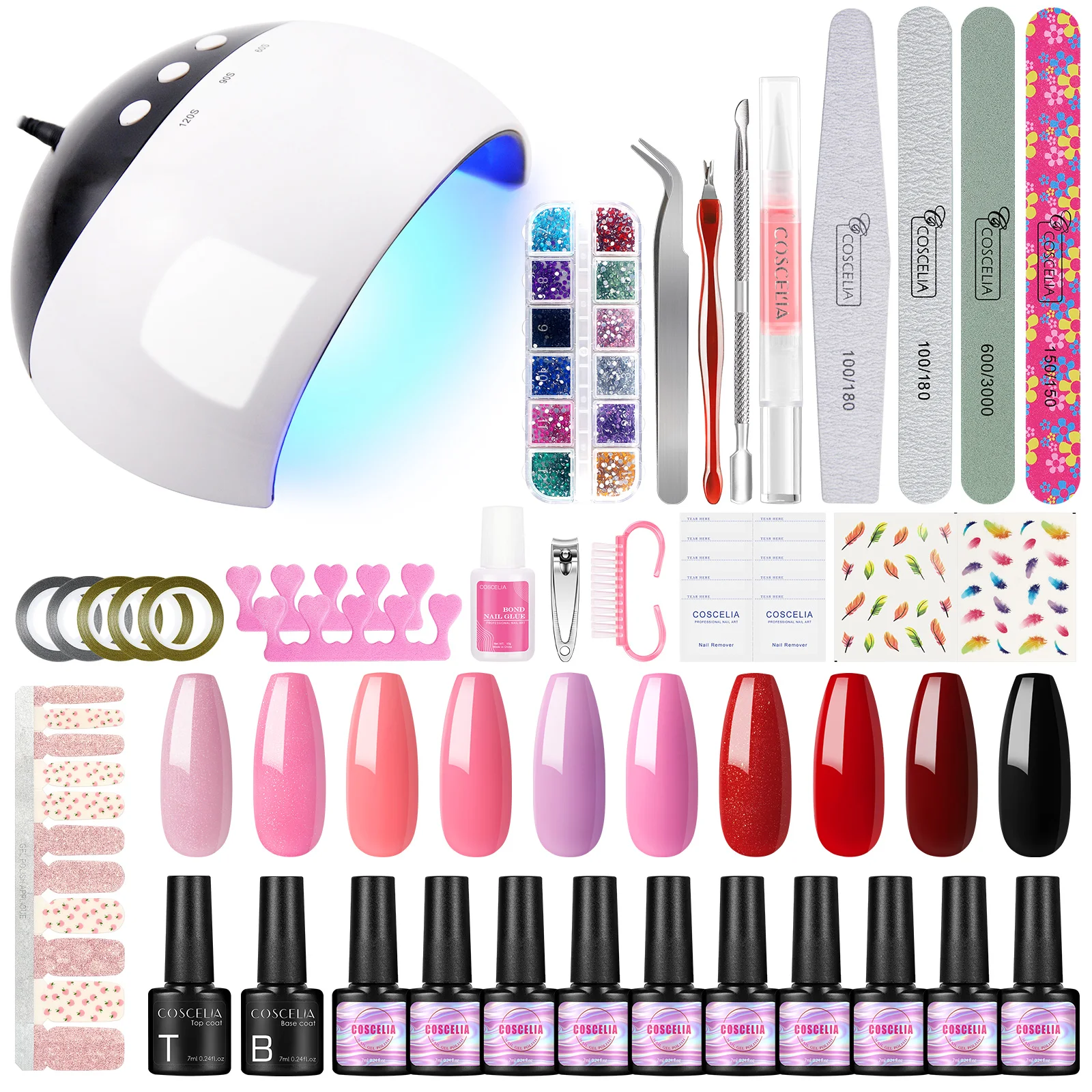 

COSCELIA Nail Set UV LED Lamp Dryer Electric Nail Drill Machine Top Base Coat Nail Gel Polish Kit Soak Off Manicure Nail Tools