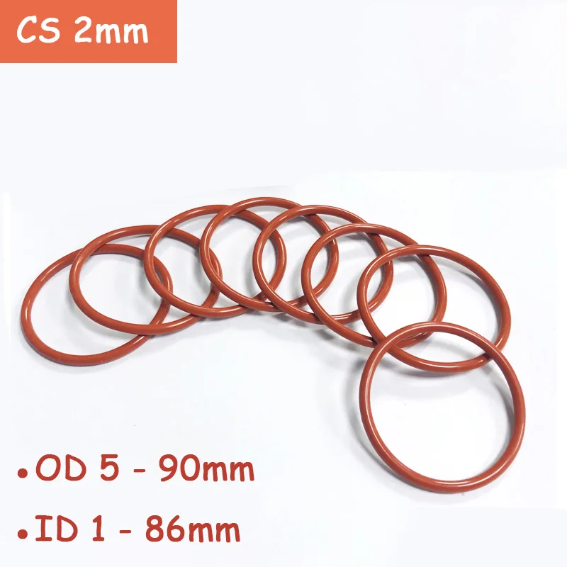 

CS 2mm Food Grade Silicone Red O-Ring OD 5 - 90mm VMQ Sealing Ring Gasket ID 1 - 86mm Waterproof And Heat Resistant