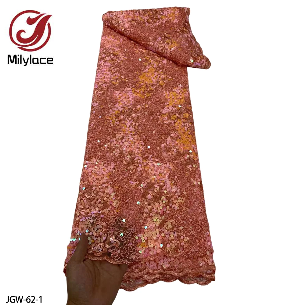 

Hot Sale African Lace Frabric High Quality French Tulle Lace Sequins Beaded Embroidered Lace Fabric for Dress JGW-62