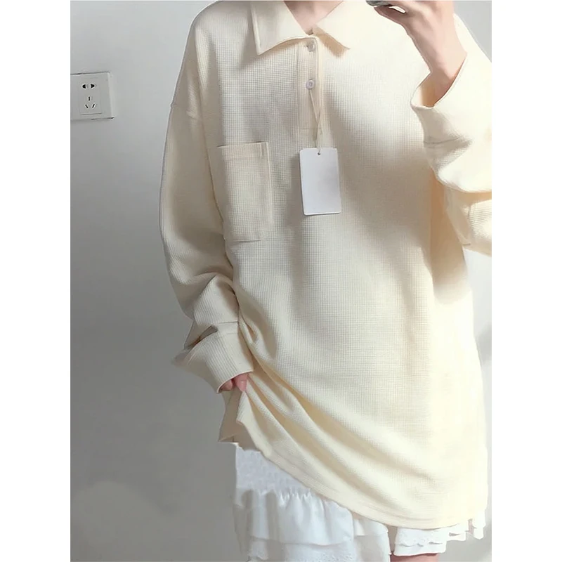 Персиковая вафельная клетчатая женская футболка-поло с коротким рукавом в стиле