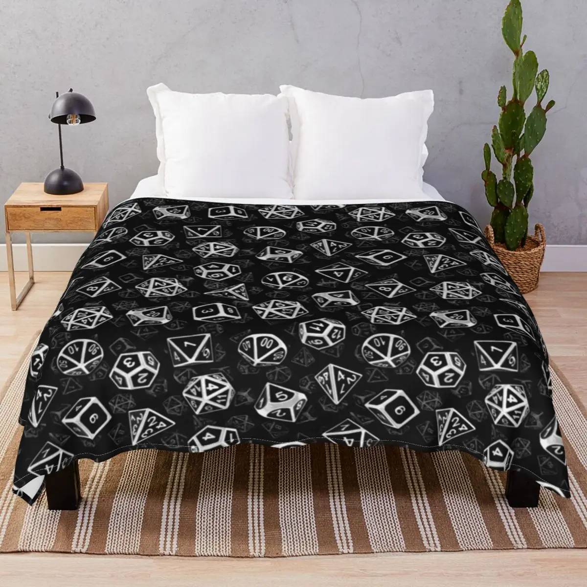 D20 Dice Set Pattern White Blankets Flannel All Season Fluffy Unisex Throw Blanket for Bedding Sofa Camp Office