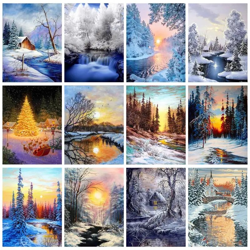 

RUOPOTY Diy Painting By Numbers For Adults Winter Forest Landscape Coloring On Numbers On Canvas Gift Home Decor Sunset