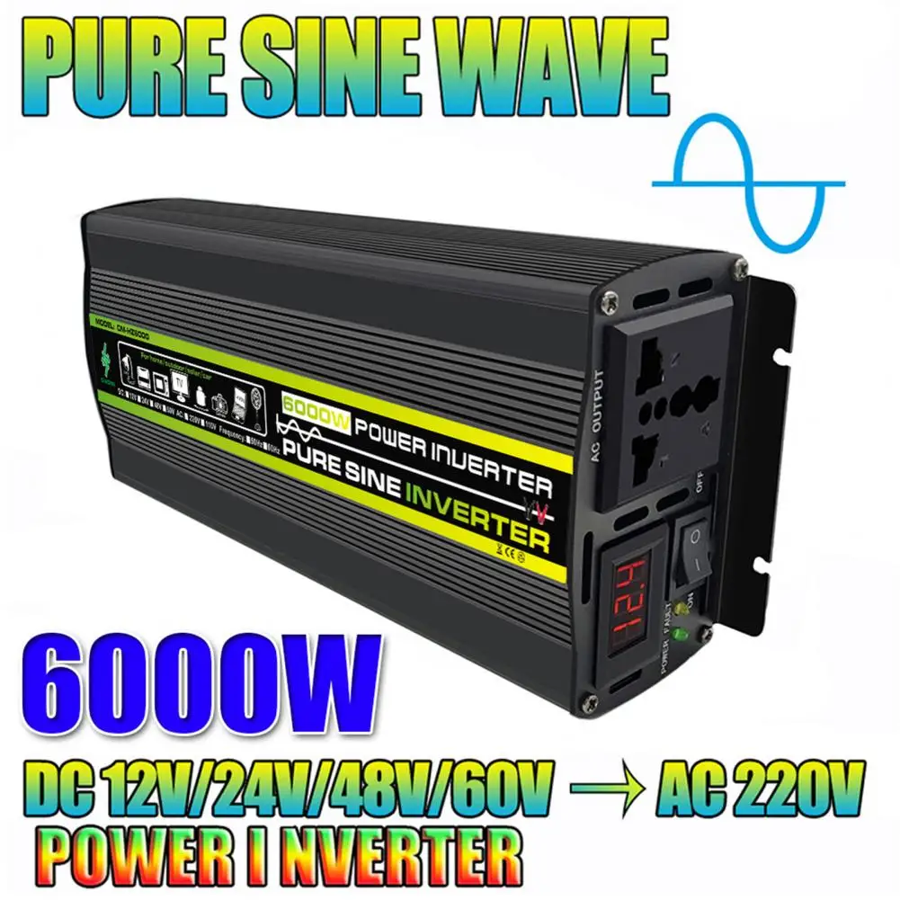 Portable 3000/4000/6000W Inverter 12/24V To 110/220V Car Power Inverter Converter Charger Adapter Dual USB Voltage Transformer