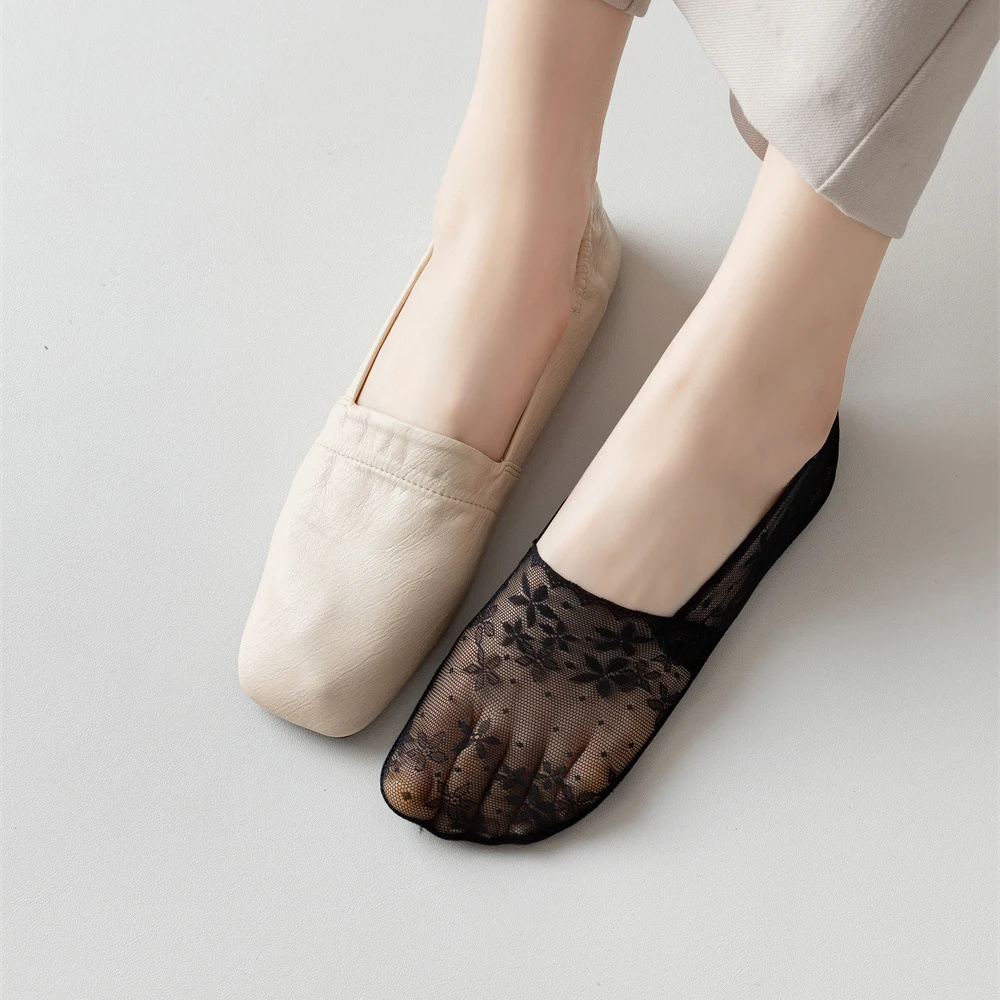 

White Home Anti-slip Short Foot Sock Slippers Women Summer Invisible No-show Hollow Mesh Ice Silk Low Cut Ankle Boat Stockings