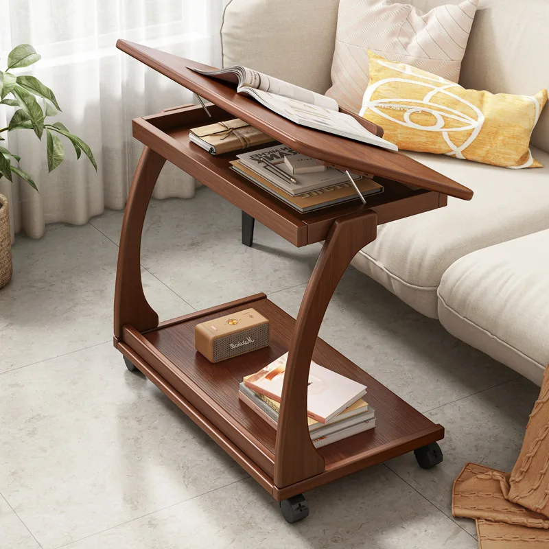 

Living Room Sofa Next To The Coffee Table with Wheel Movable Wooden Bedside Table Clamshell Storage Desktop Small Desk Shelving