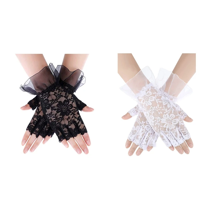 

Bride Wrist Cuff Gloves Nightclub Hollow See Through Fishnet Gloves Lace Mittens Drop Shipping