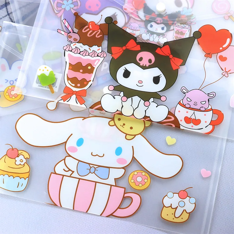 

12Pcs Sanrio Kuromi Cinnamoroll File Bags Girls Heart Cute Cartoon My Melody Pompompurin Subject Bag Student Stationery Kid Gift
