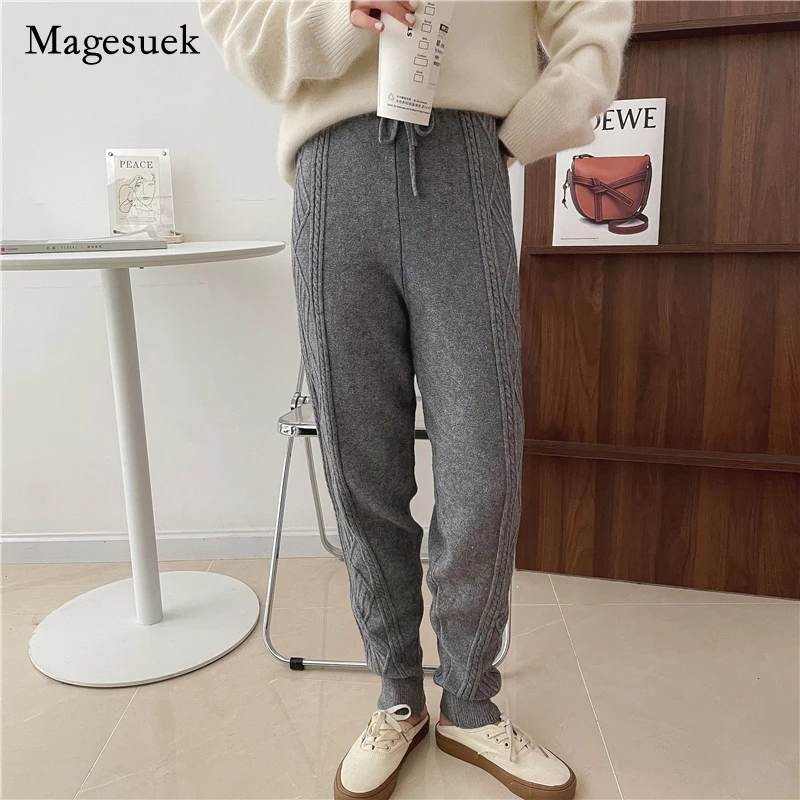 

Autumn Winter New Knitted Twist pants High Waist Harem Pants with Tied Warm Pants Plus Size Loose Trousers Lady Pantalon 17898