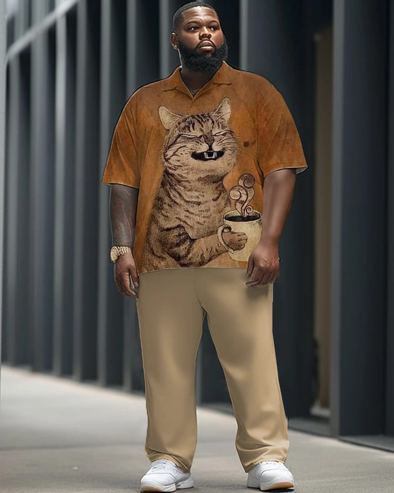 Мужская рубашка с коротким рукавом и брюки большие размеры