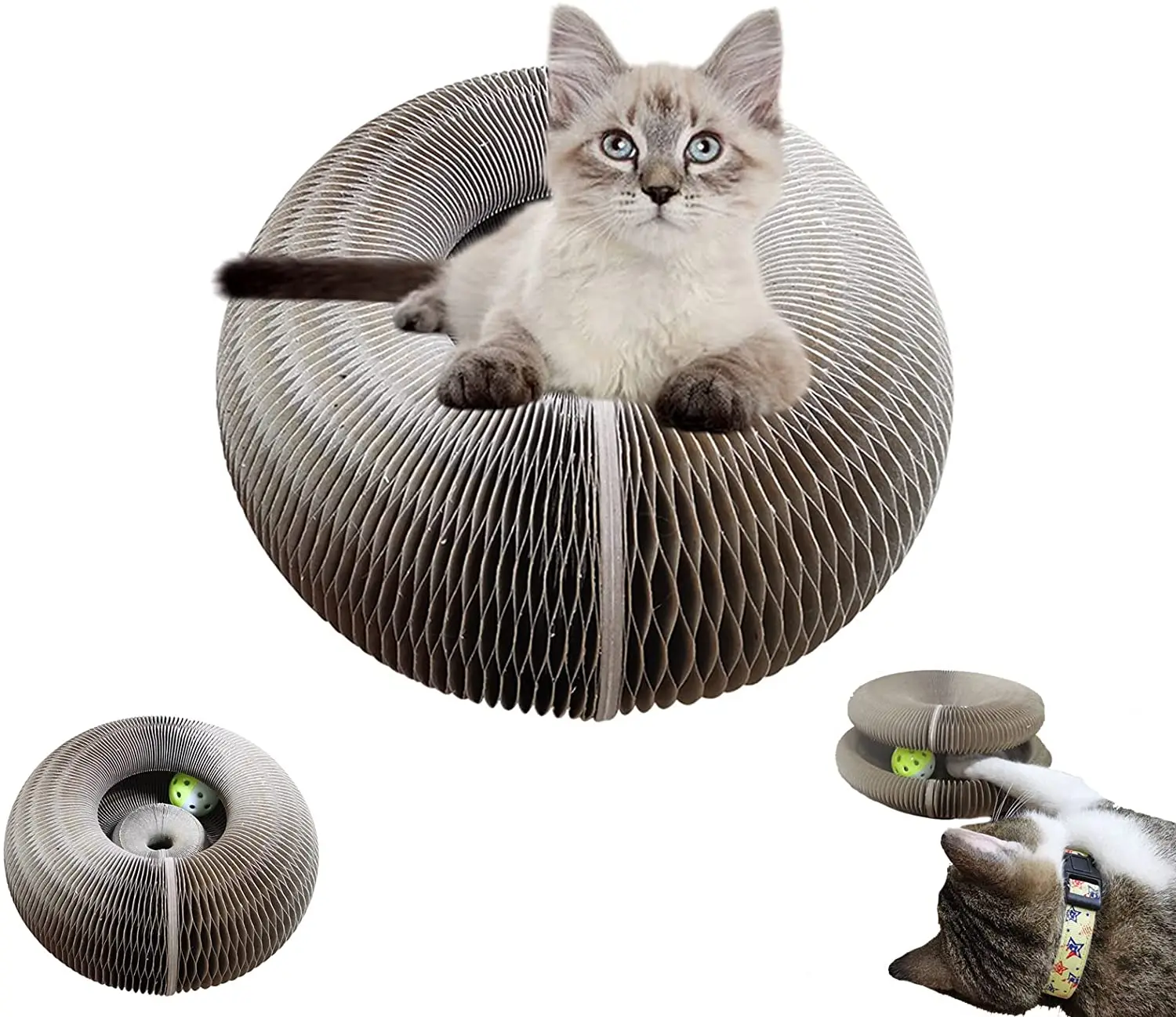 

Magic Organ Cat Scratch Board Cat Toys with Bell Round Cat Scratching Post Foldable Corrugated Attachment Scratching Tool