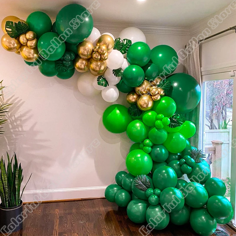 

110pcs Deep Green Gold White Happy Birthday Latex Balloon Party Wedding Backdrop Event Arch Baby Shower Decor Kit Party Supplies