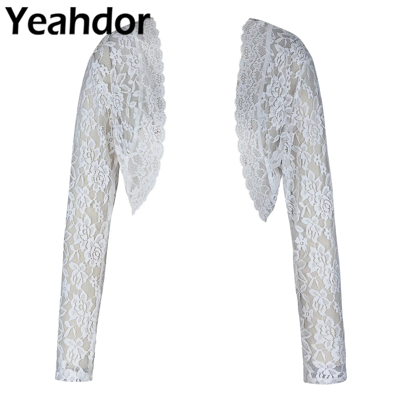 

Elegant Womens Shawl Wraps See Through Floral Lace Shrug Bolero Long Sleeve Open Front Cardigan for Party Dress Accessories