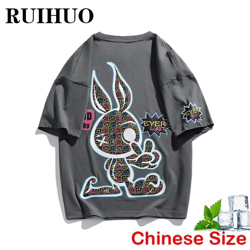 

RUIHUO Print Vintage T Shirt For Men Clothes Chinese Size 3XL Streetwear Mens T-Shirts Harajuku Tops 2022 Spring New Arrivals