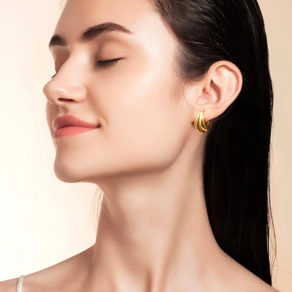 Серьги-кольца из нержавеющей стали для женщин золотой цвет высокое качество