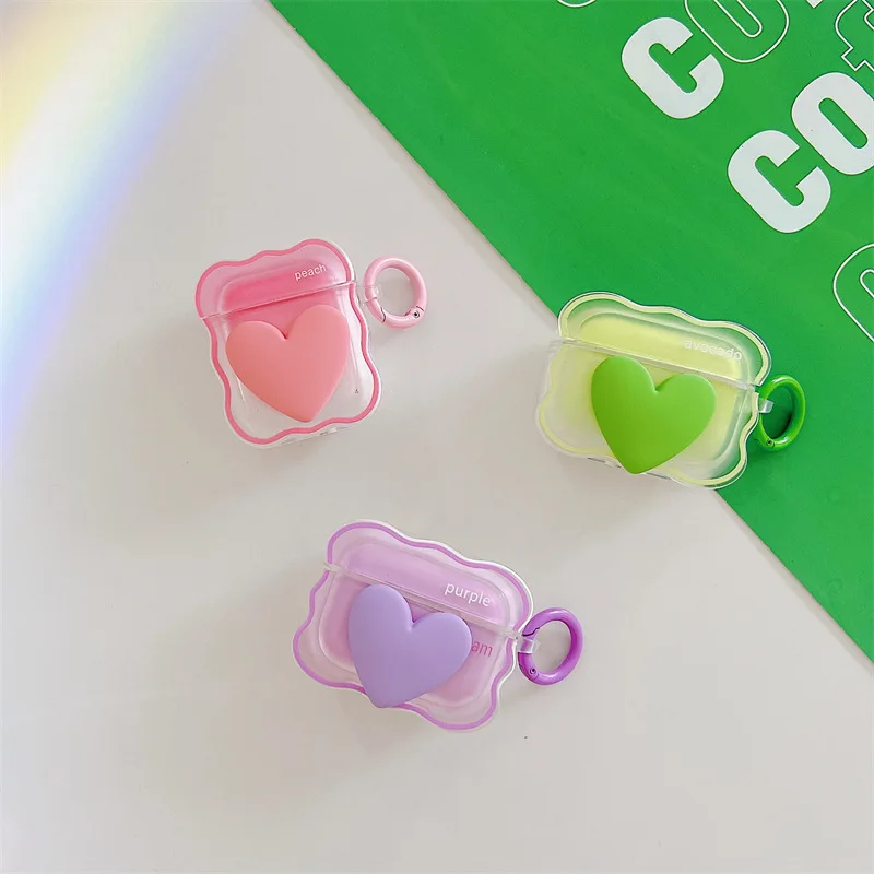 

Gradient Color Heart Wave Case for Apple AirPods 1 2 3 Pro Cases Cover IPhone Bluetooth Earbuds Earphone Air Pod Pods Case