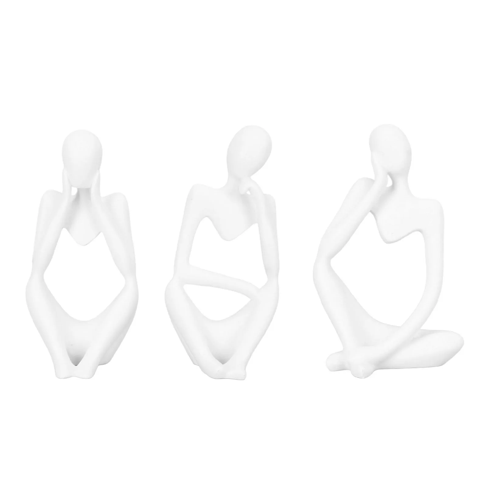 

3 Piece Thinker Statue Hollow Shape White Abstract Stylish Resin 3 Piece Thinker Figurine for Office