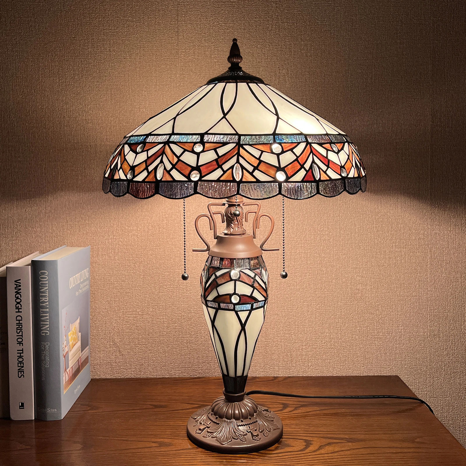 

Tiffany Lamp Stained Glass Table Lamp 16x16x24 Inches 3-Light Desk Reading Light For Home Office Bedroom Living Room