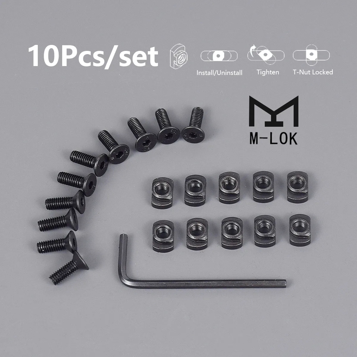 

10Pcs M-LOK Screw and Nut Replacement Rails T-Nut for Airsoft Rifle MLOK Handguard Rail Sections Hunting Gun Accessories