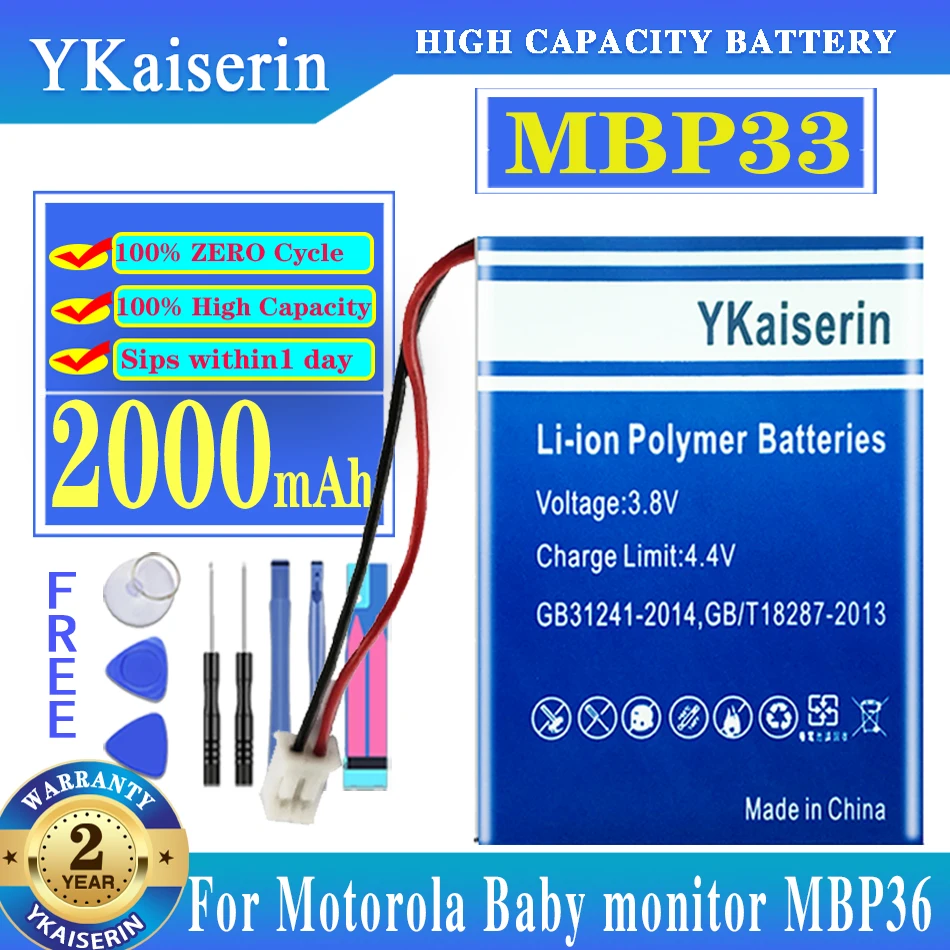 

YKaiserin 2000mAh Replacement MBP33 NI-MH Battery for Motorola MBP-33 MBP33S MBP36 MBP36S MBP36PU MBP43 CB94-01A Baby Monitor