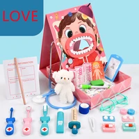 simulation medical toy wooden dental doctor toy injection stethoscope pulling teeth for role playing house game girl and toddler