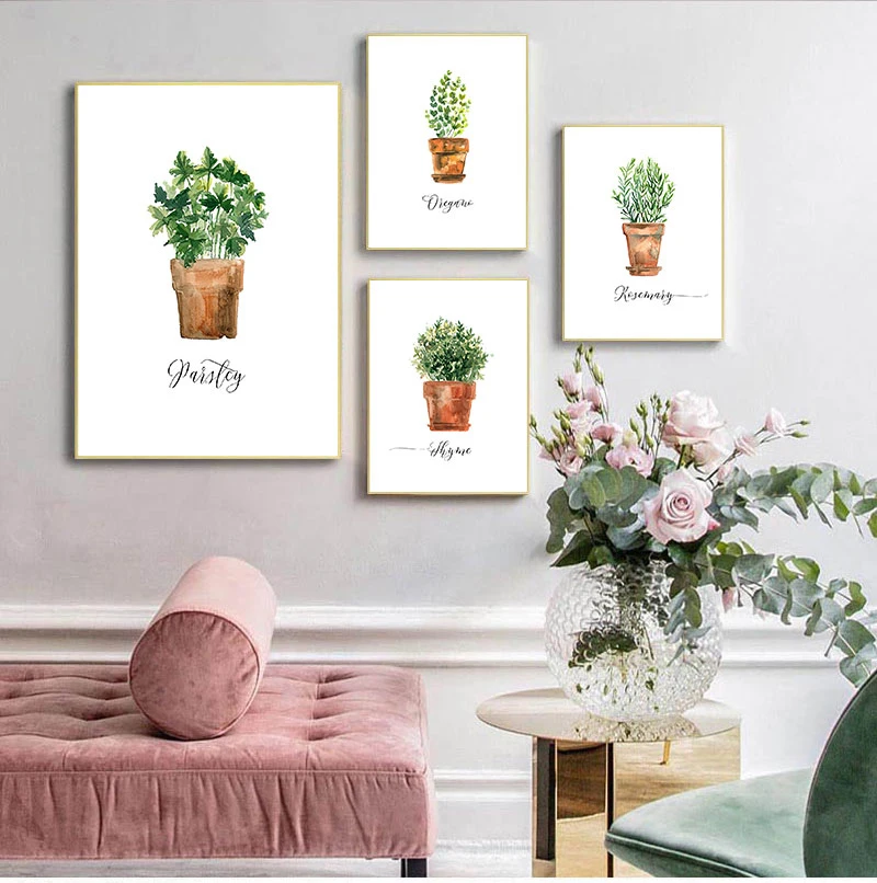 

Watercolor Herb Collection Kitchen Wall Art Canvas Posters Prints Decor Oregano Thyme Rosemary Parsley Art Painting Pictures