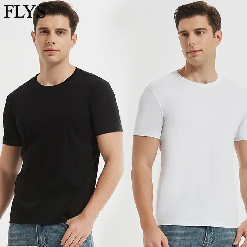 

Men 170G Double-Sided Mercerized Cotton T-shirts Round Collar Short-Sleeve White Casual Summer Cotton Half Sleeve Shirts For Men