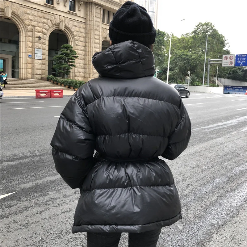 

2022 New Jacket Women Winter Casual Warm Coat Femme Parkas with Belt Hooded Korean Style Black Autumn Female Clothing