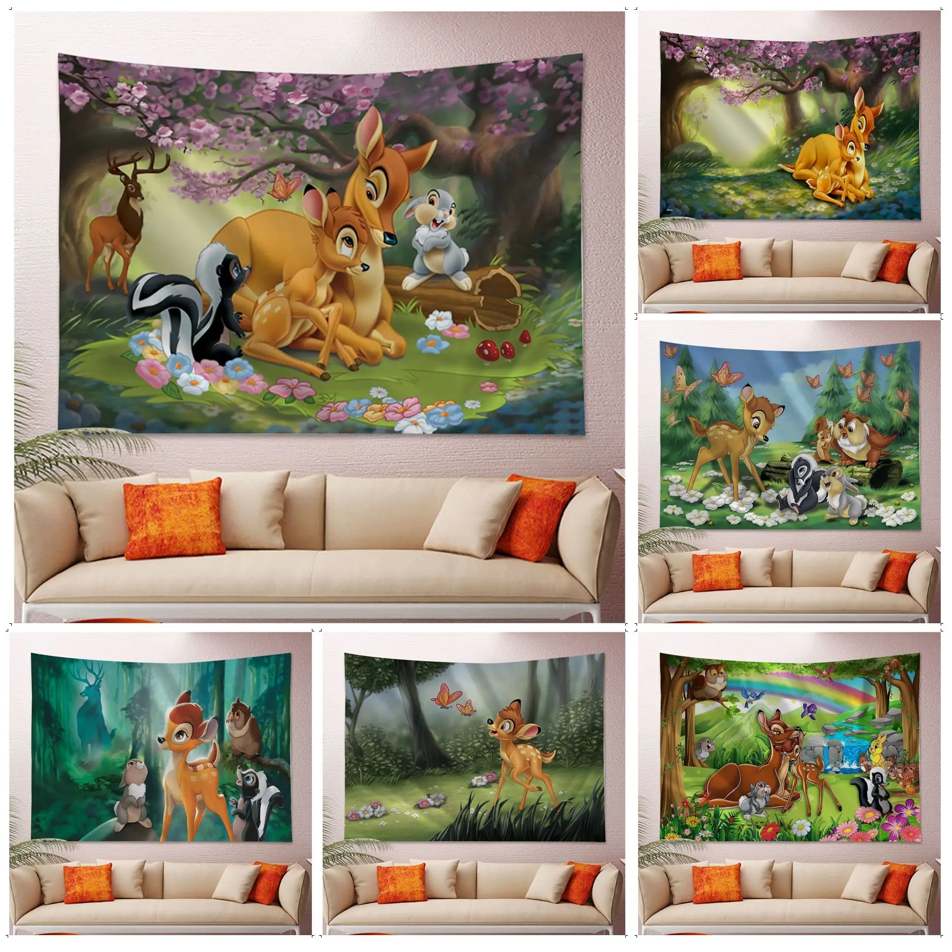 Disney Bambi Anime Tapestry Wall Hanging Decoration Household Cheap Hippie Wall Hanging