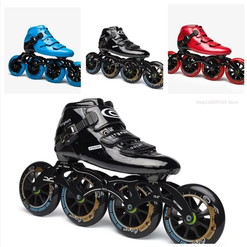 

Inline Speed Skates 4 Wheels Professional Pu Leather Roller Skates Shoes Retractable Adjustable Adults Rollerblades Patines Fila