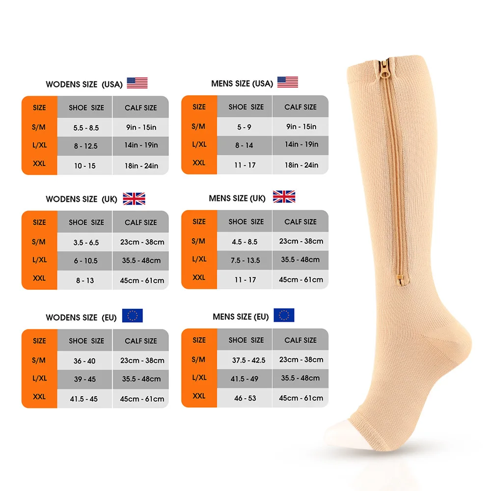 Toeless Athletic Compression Socks - Best-Selling Zipper Vein Compression Socks, Anti-Slip Calf Sleeves for Running