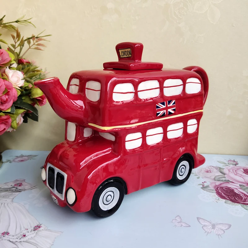 

Ceramic Sculpture London Bus Teapot Coffee Pot Christmas Present Crafts Room Decoration Living Room Porcelain Figurine