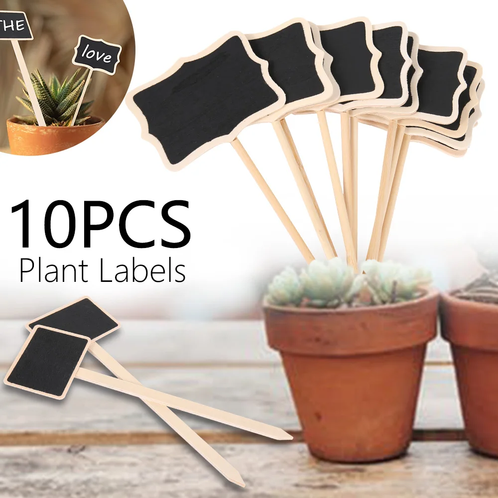 

10pcs Mini Wood Chalkboard Stakes Wooden Plant Blackboard Tags Reusable Garden Markers Signs Outdoor Waterproof Plants Flowers